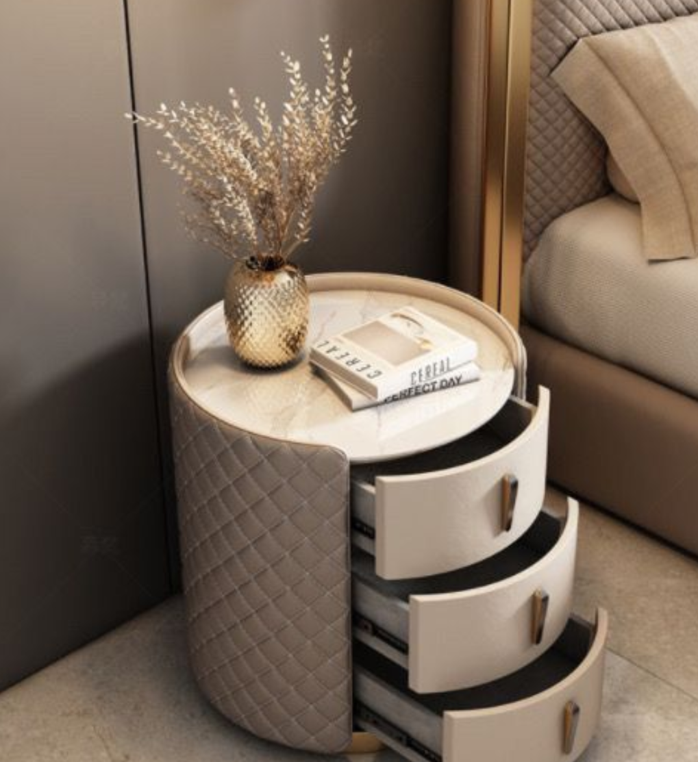 New Leather Nightstands Luxury Bedroom Bedside Table with 2 Drawers