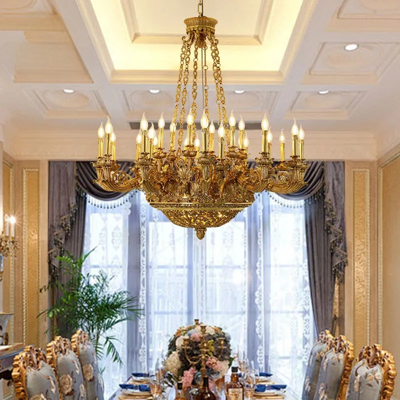 Luxury French Copper Pendant Light | Hand-Carved Bronze Brass Chandelier for Hotels &amp; Villas
