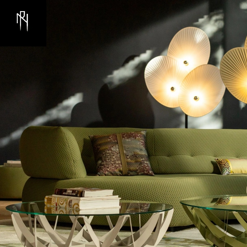 New French Minimalist Curved Sofa Combination – Olive Green Luxury Living Room Sofa