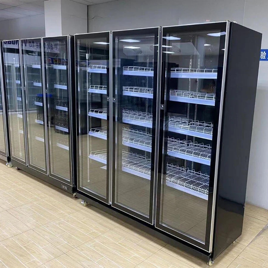 Supermarket Commercial Fridge Beverage Display Fridge Glass Door Upright Showcase Refrigeration