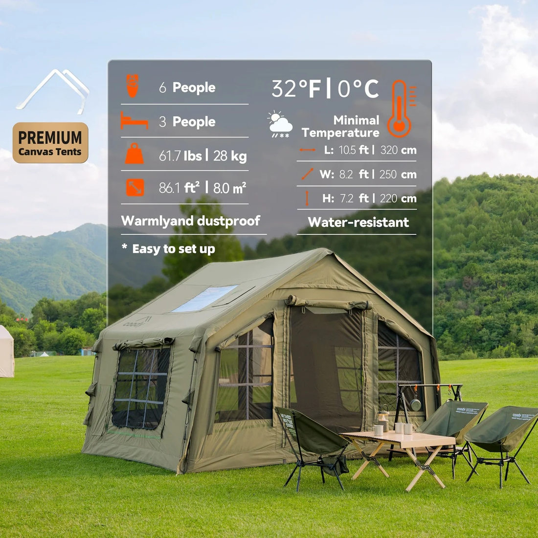 New Premium Fabric Family 3-6 Person Inflatable Outdoor Folding Tent
