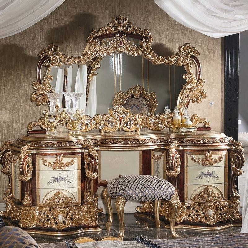 Luxury French Bedroom Set – Hand-Carved Solid Wood Canopy Bed for Home & Hotel Interiors