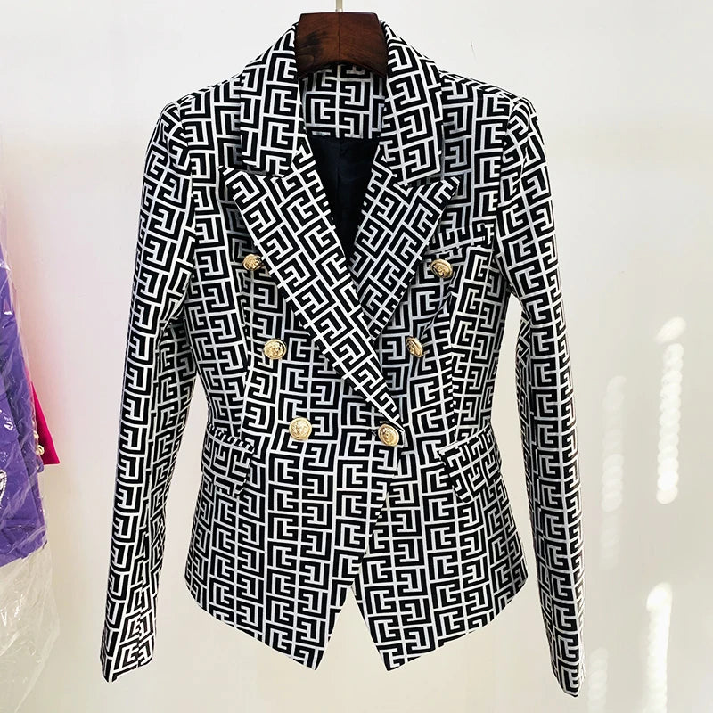 New Fashion HIGH QUALITY Designer Jacket Women Slim Fit Double Breasted Lion Buttons Blazer