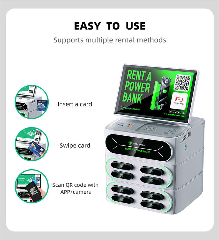 New Smart Screen Power Bank Rental Station – Fast Charging with POS System & Shared Mobile Power Bank Solution