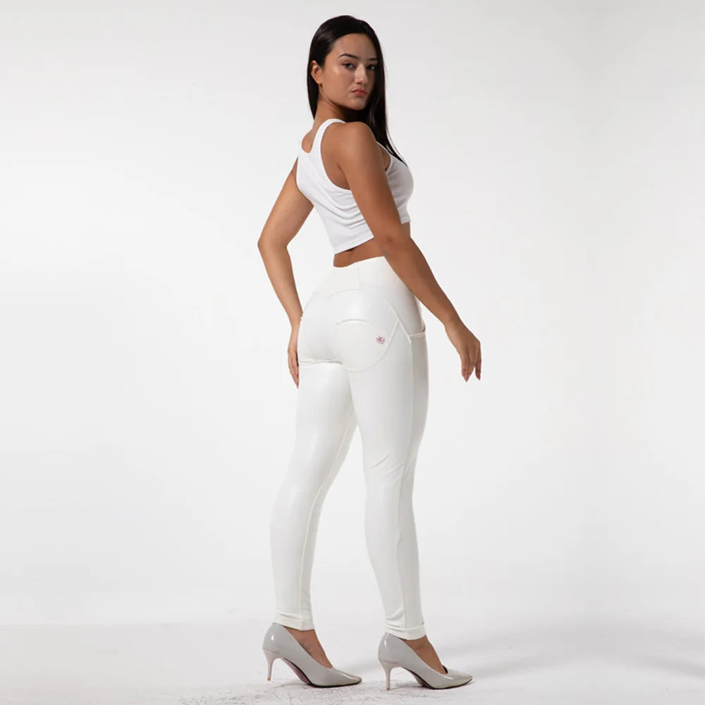 New High Waisted Leather Alike Women Jeans Leggings 