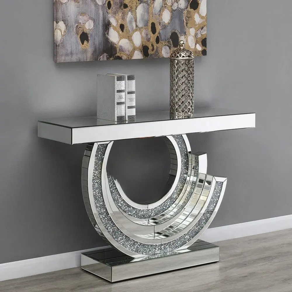 Luxury Crystal Diamond Console Table with Mirror – Modern Entryway Furniture