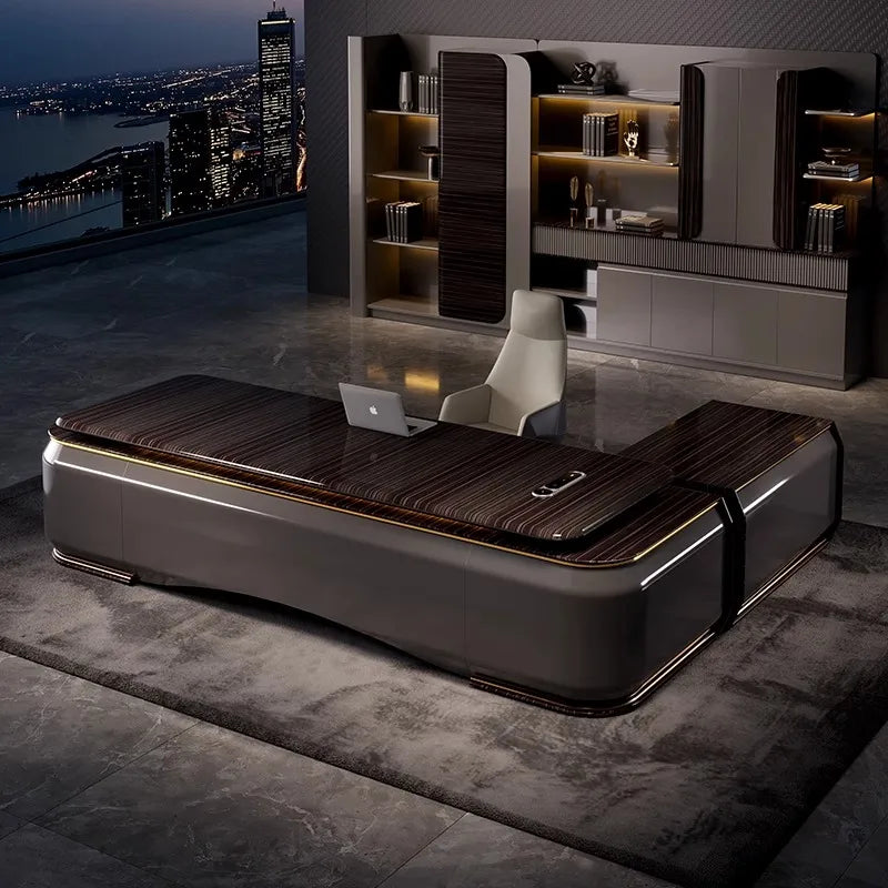 Modern Luxury Black Executive Office Desk Chair with Table