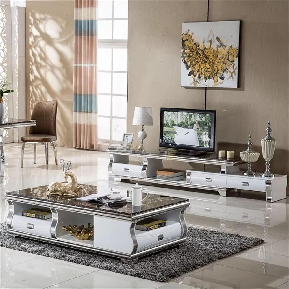 Modern Black Marble Coffee Table – Luxury Gold Wood Center Table with Storage