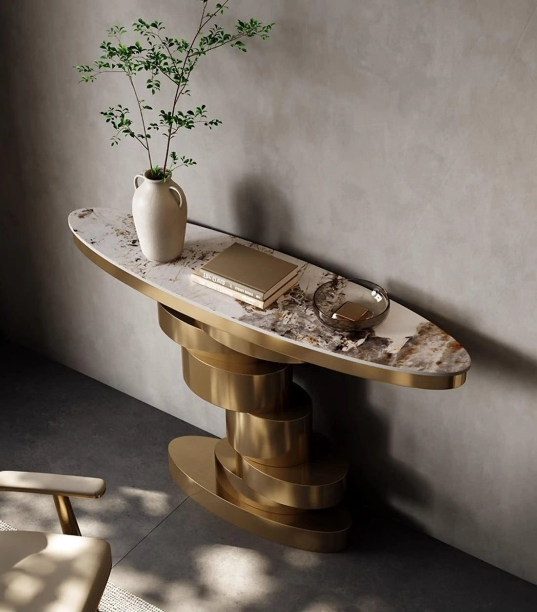 Unique Design Villa Entrance Furniture Stainless Steel Frame Console Table White Marble Table