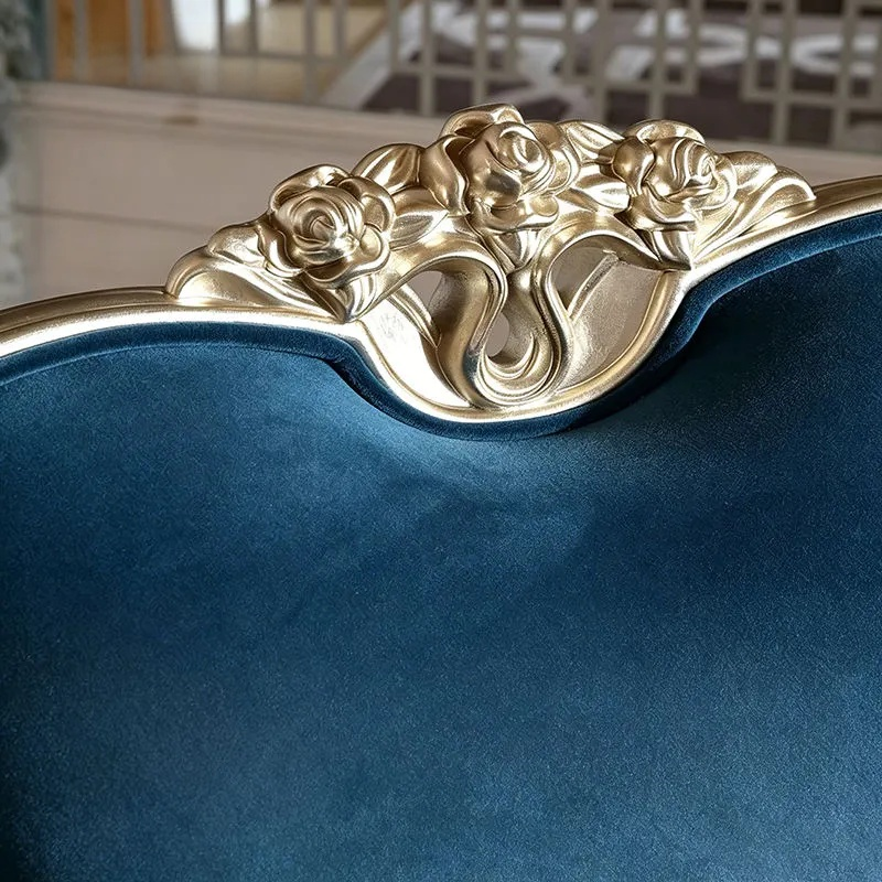 Royal-Style Luxury Solid Wood Carved Upholstered Single Sofa Chair – Diamond Velvet Accent Chair