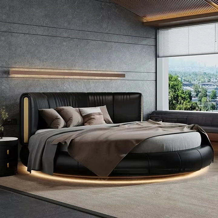 Luxury Light round Double Bed High Quality Soft Leather Bed