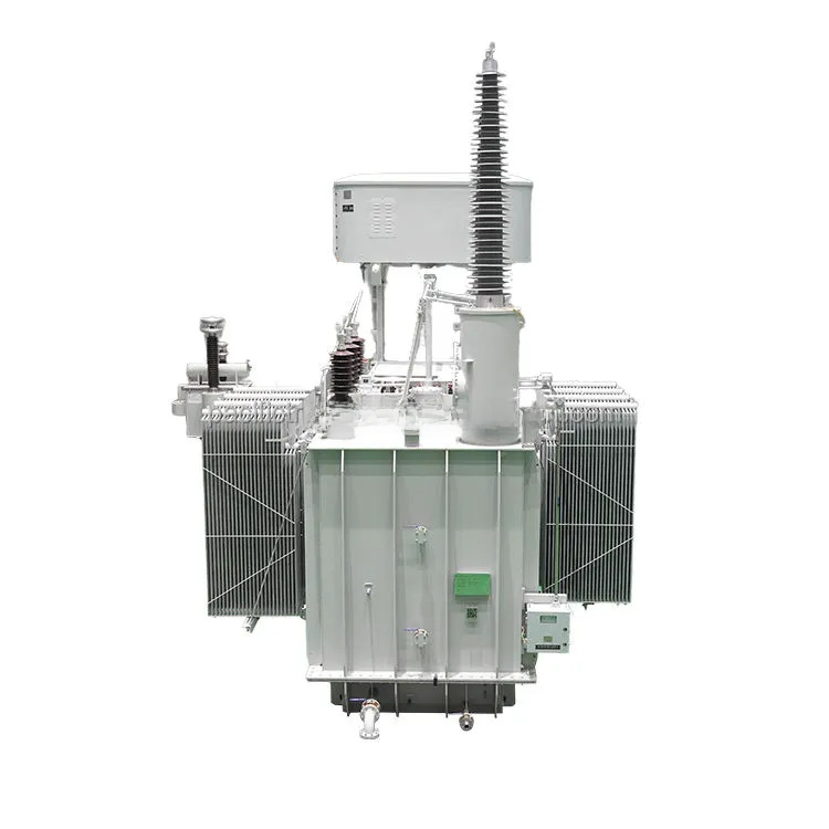 Large electrical transformer on a white background
