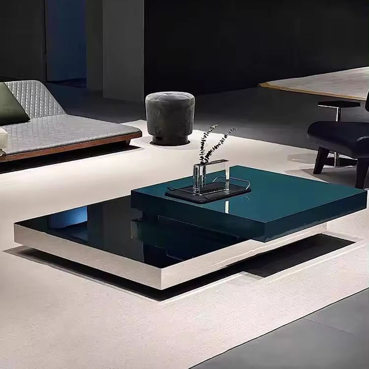 Modern living room with a stylish coffee table and minimal decor.