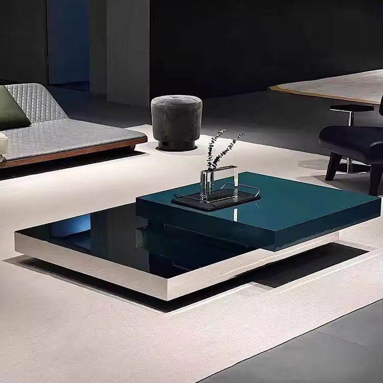 Modern living room with a stylish coffee table and minimal decor.
