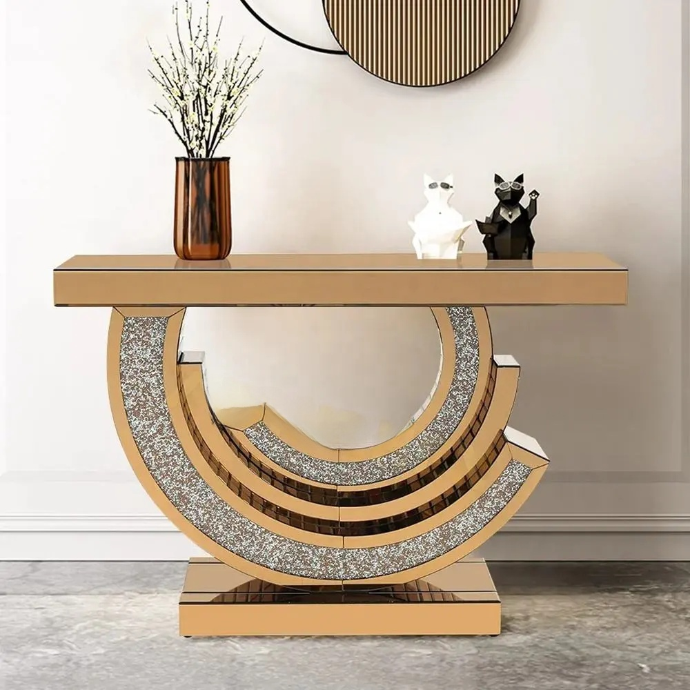 Luxury Crystal Diamond Console Table with Mirror – Modern Entryway Furniture