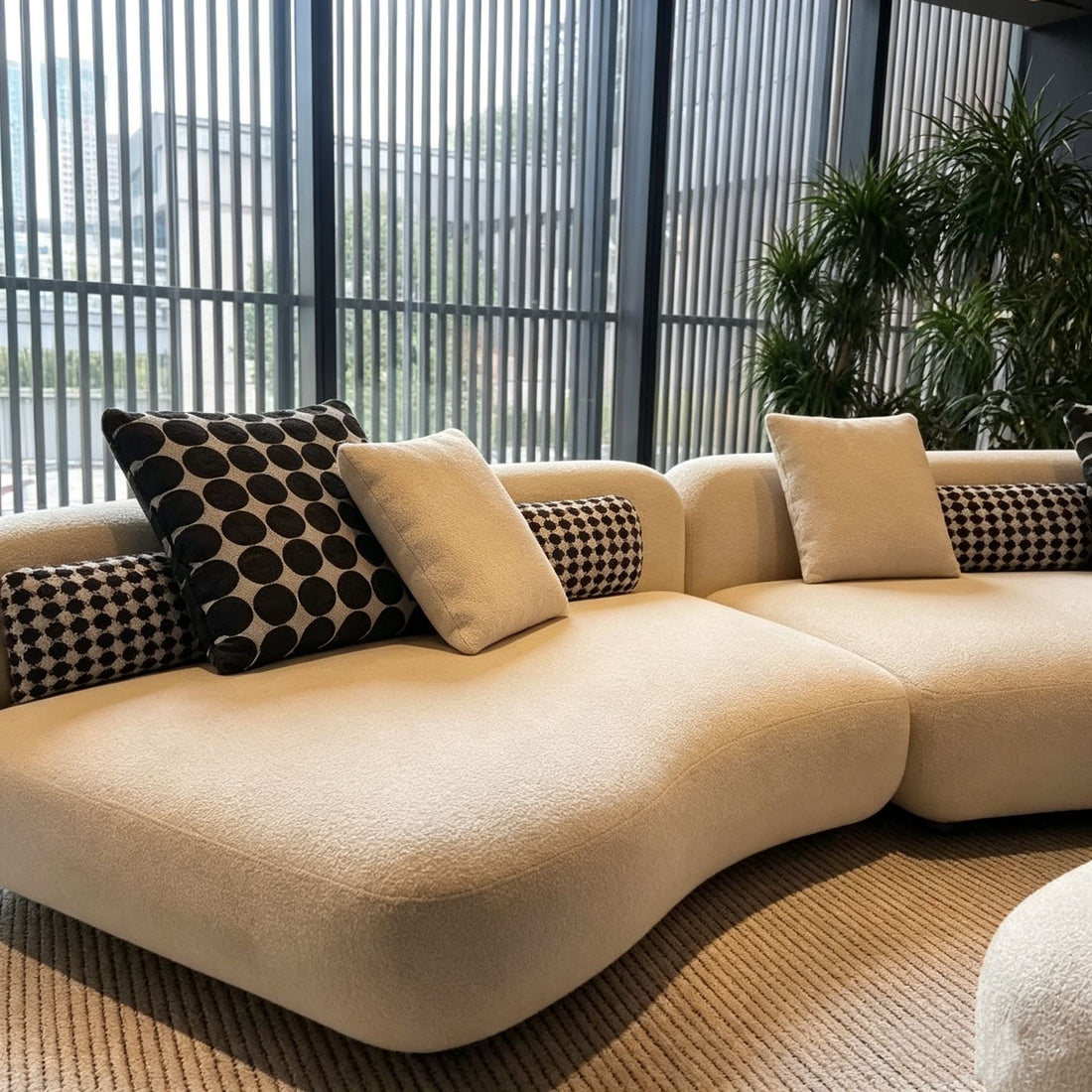 Modern Minimalist Curved Modular Sofa – Microfiber Fabric