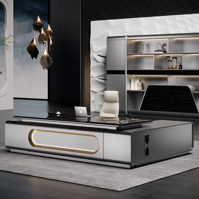 Luxury L-Shaped Executive Director’s Desk – Modern Tech-Savvy CEO Office Desk