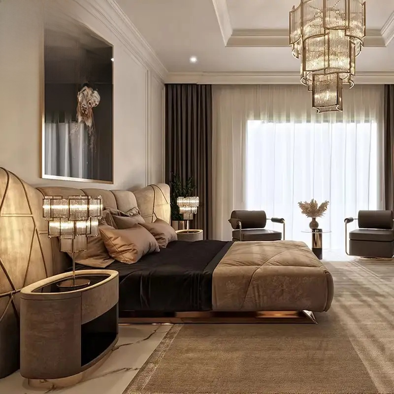 Modern Contemporary Luxe King Leather Upholstered Bed
