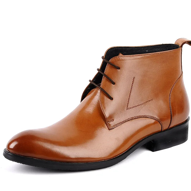 Men’s Genuine Leather Ankle Boots – Waterproof Formal Dress Shoes