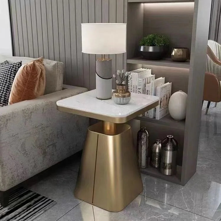 Light Luxury Rock Board Side Table – Modern Hotel Sofa Corner & Bedside Table