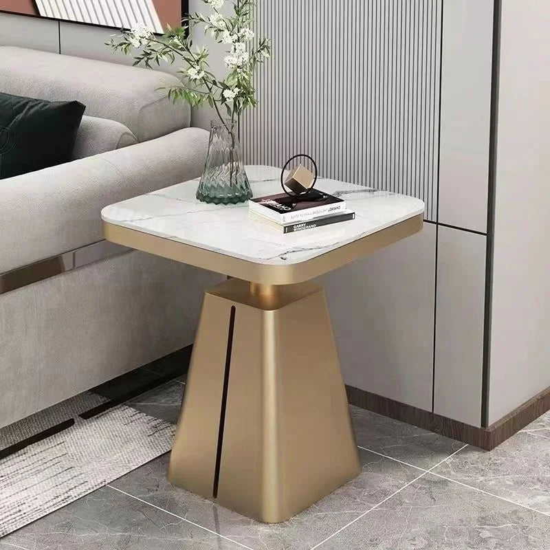 Light Luxury Rock Board Side Table – Modern Hotel Sofa Corner & Bedside Table