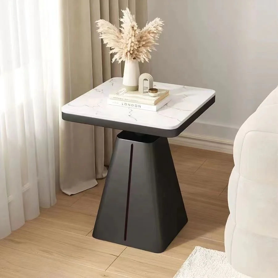 Light Luxury Rock Board Side Table – Modern Hotel Sofa Corner & Bedside Table