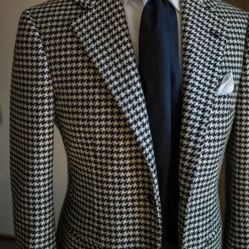 Modern Men's Plaid Business Blazer – Notched Lapel Formal Suit Jacket