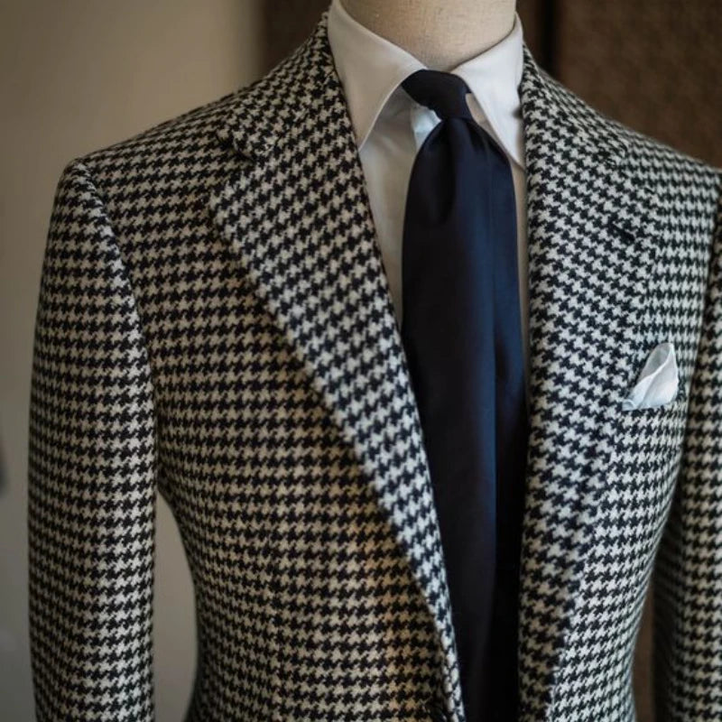 Modern Men's Plaid Business Blazer – Notched Lapel Formal Suit Jacket