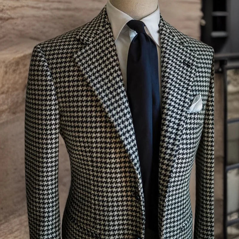 Modern Men's Plaid Business Blazer – Notched Lapel Formal Suit Jacket