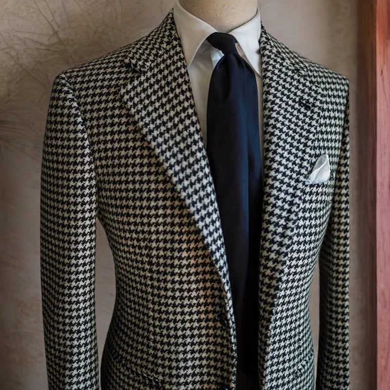 Modern Men's Plaid Business Blazer – Notched Lapel Formal Suit Jacket