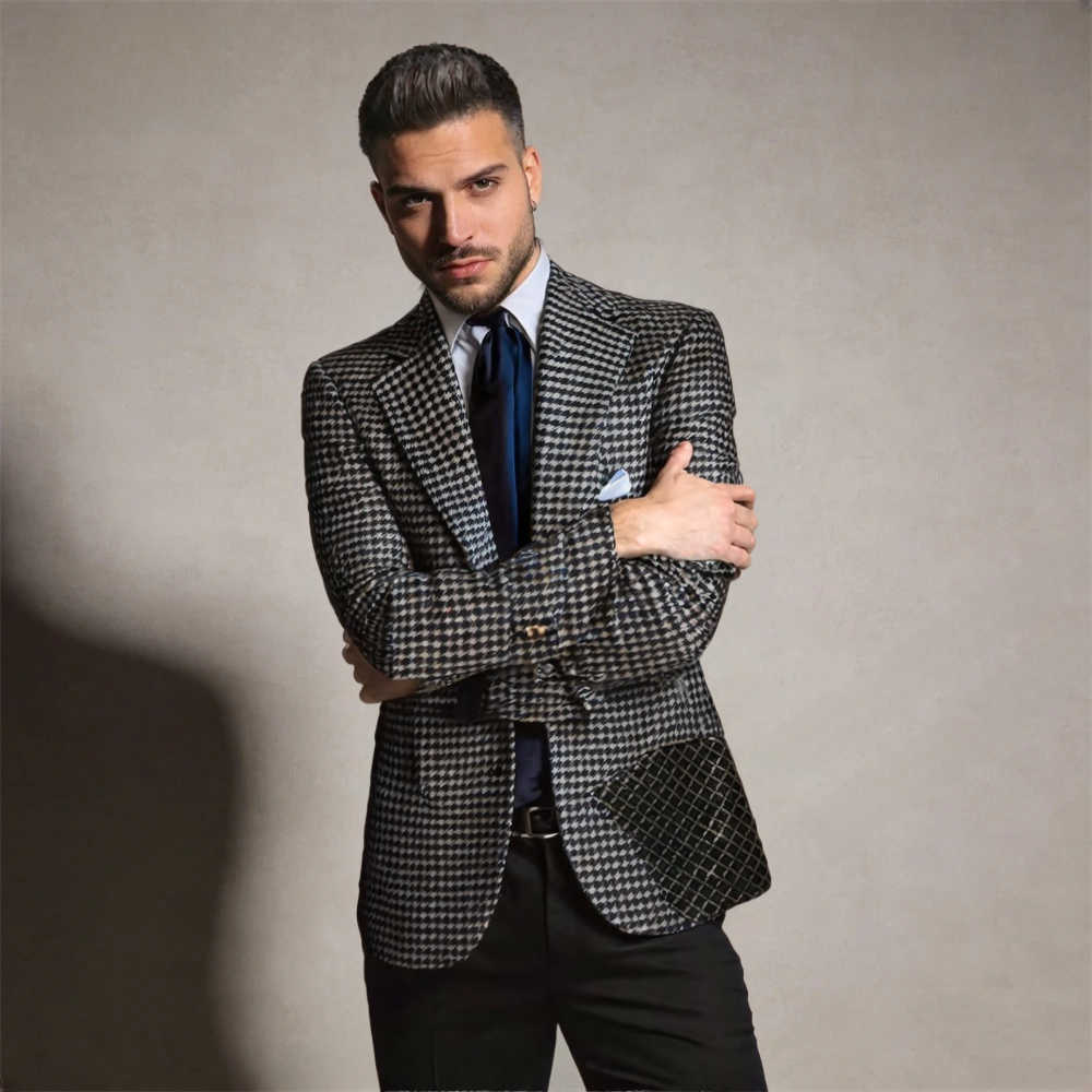 Modern Men's Plaid Business Blazer – Notched Lapel Formal Suit Jacket