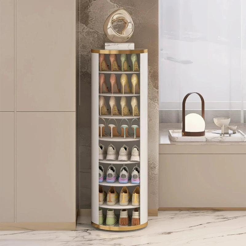 Luxury Rotating Circular Shoe Cabinet – Cylindrical Vertical Shoe Organizer Rack for Home Storage