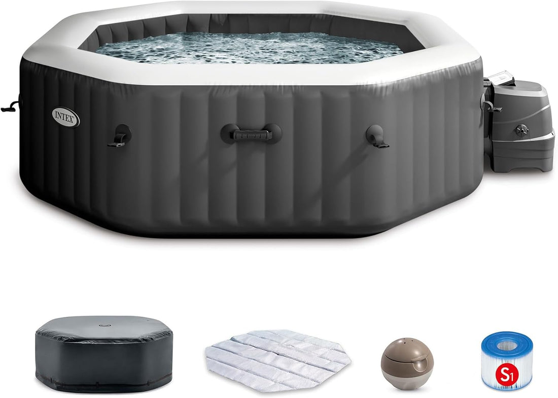 Pure Spa Bubble Deluxe Spa Set – Octagonal Inflatable Hot Tub with 120 Bubble Jets