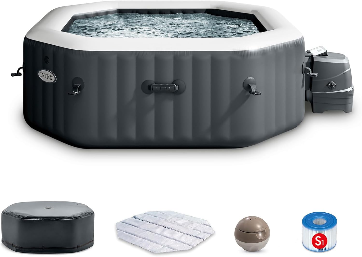 Pure Spa Bubble Deluxe Spa Set – Octagonal Inflatable Hot Tub with 120 Bubble Jets