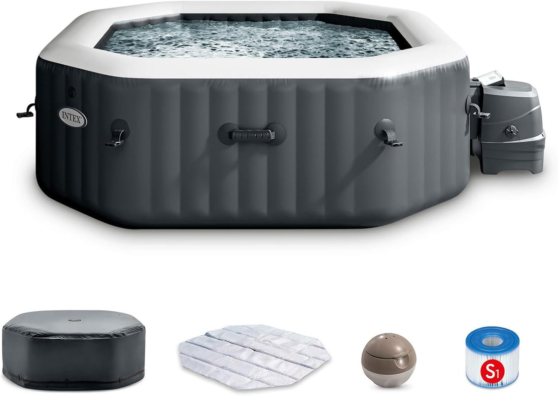 Pure Spa Bubble Deluxe Spa Set – Octagonal Inflatable Hot Tub with 120 Bubble Jets