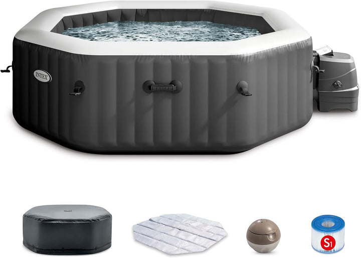Inflatable hot tub with accessories on a white background