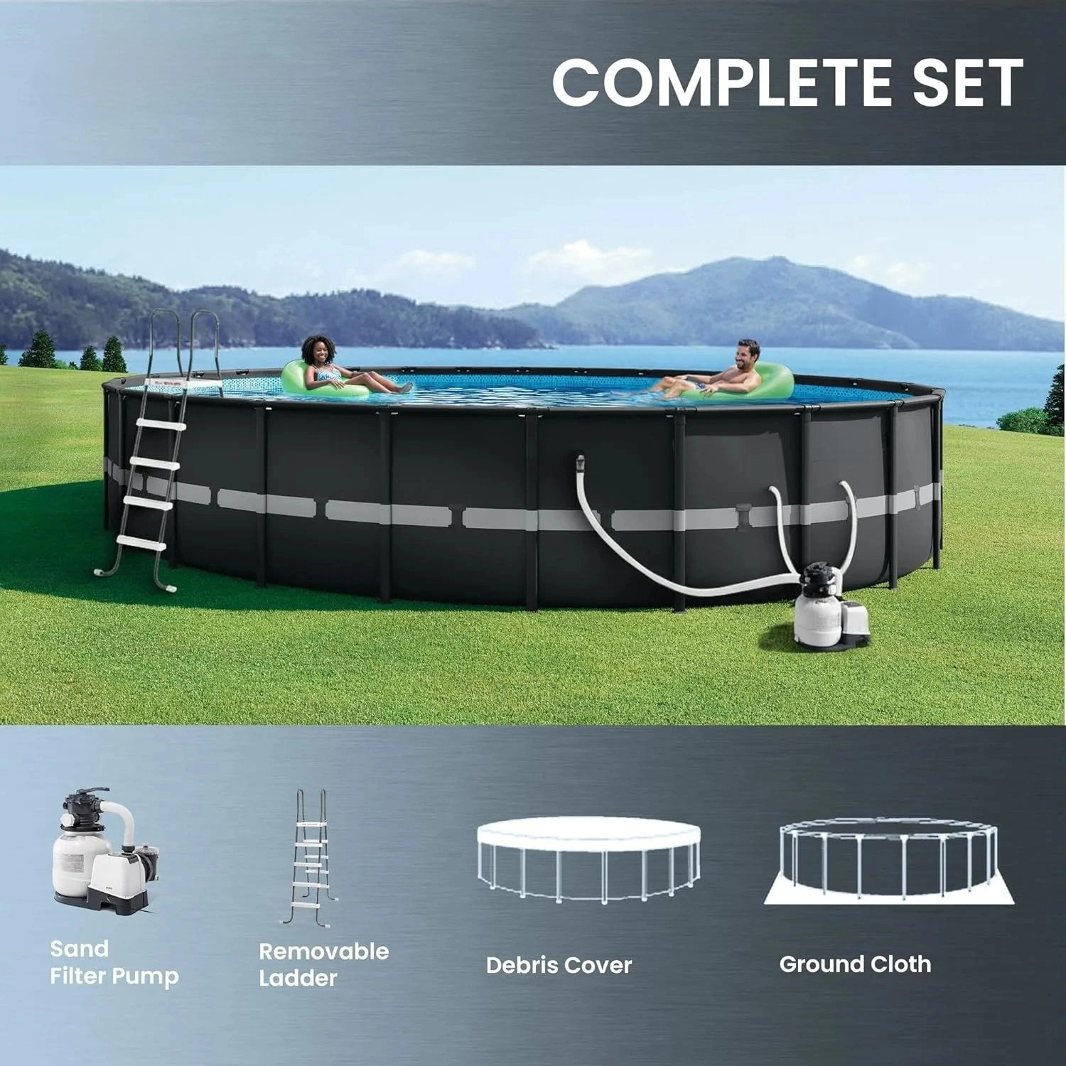 Modern XTR 26 Ft x 52 In Above Ground Pool Set – Round Steel Frame Swimming Pool with Assesories