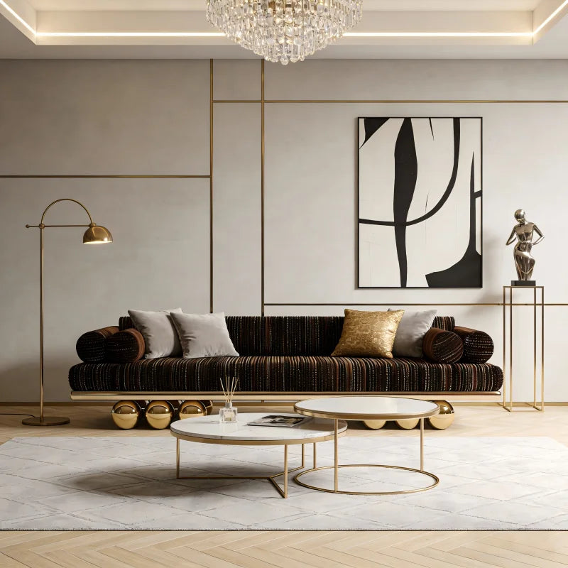 Luxury Designer Fabric Sofa – Modern Stainless Steel Frame 3-Seater