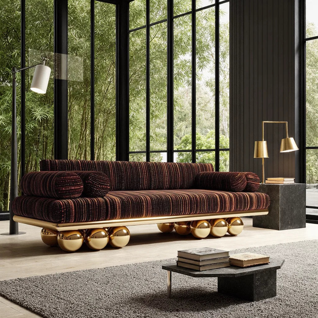 Luxury Designer Fabric Sofa – Modern Stainless Steel Frame 3-Seater