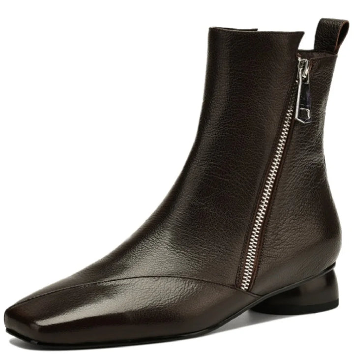Women's Handmade Genuine Leather Ankle Boots – Square Toe, Soft Comfort, Western Style