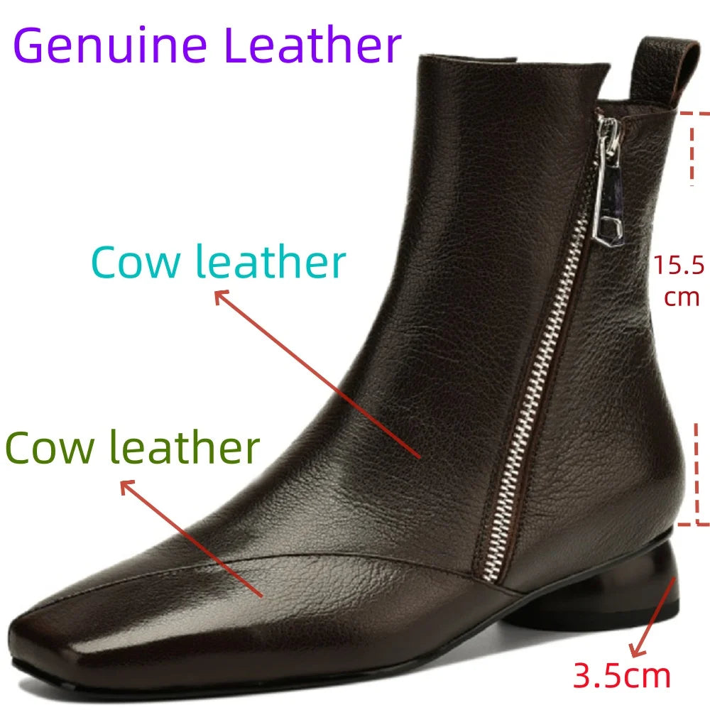 Women's Handmade Genuine Leather Ankle Boots – Square Toe, Soft Comfort, Western Style