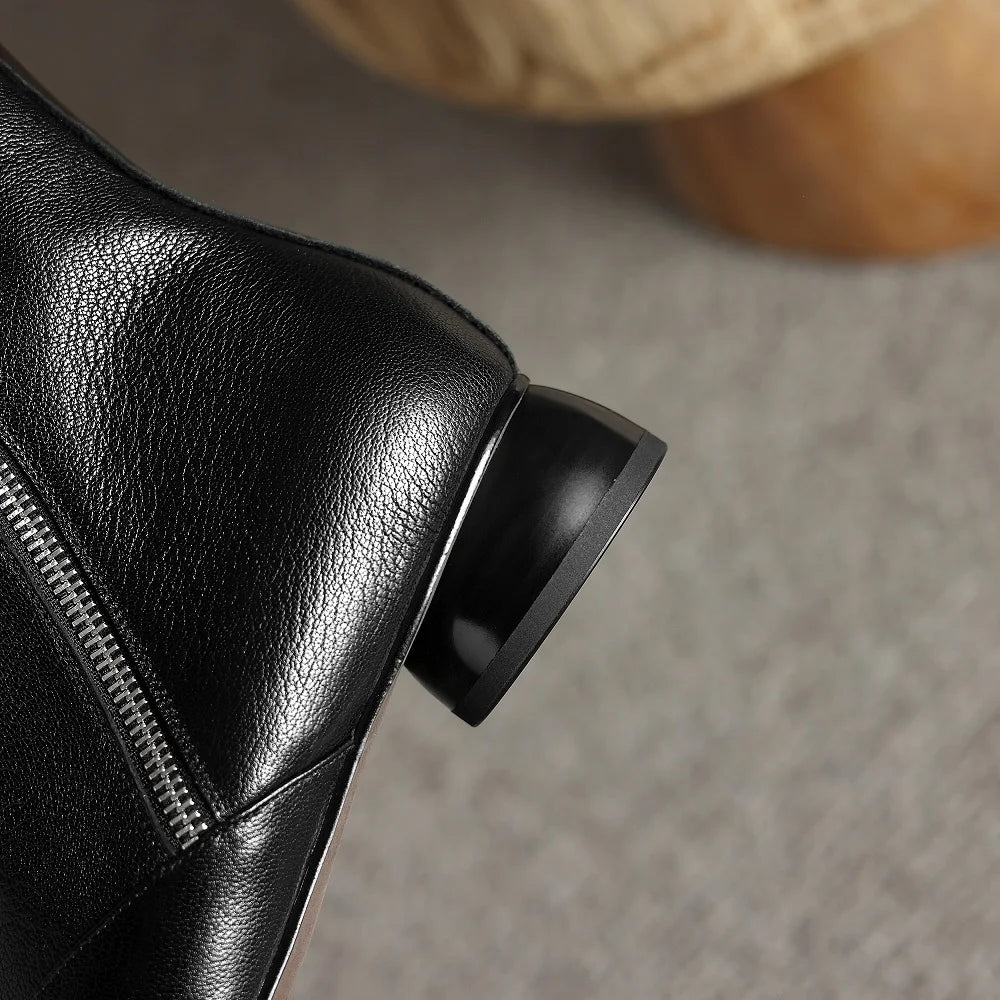 Women's Handmade Genuine Leather Ankle Boots – Square Toe, Soft Comfort, Western Style