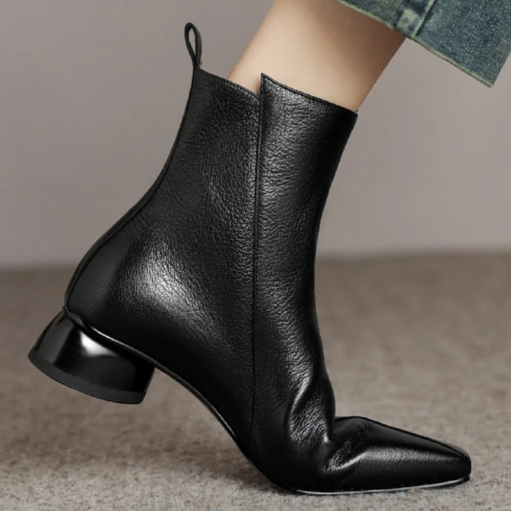 Women's Handmade Genuine Leather Ankle Boots – Square Toe, Soft Comfort, Western Style