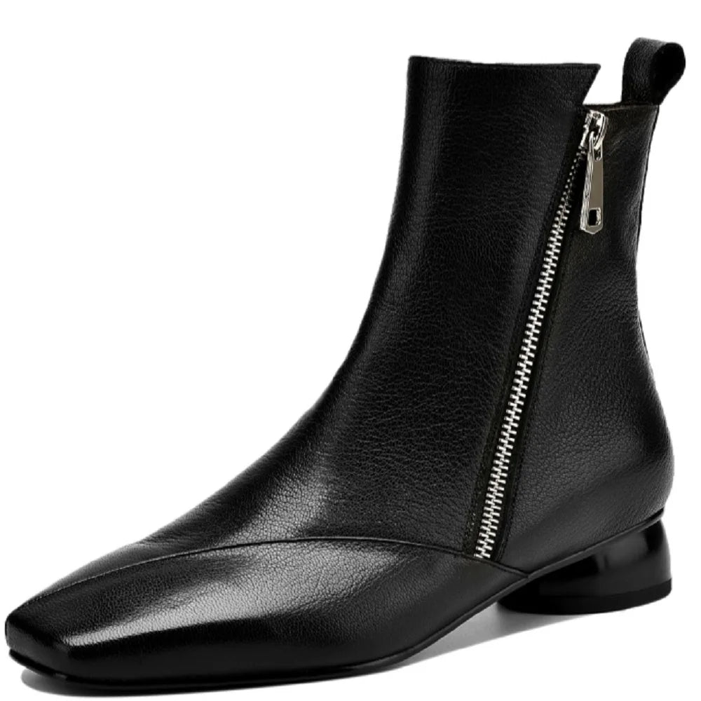Women's Handmade Genuine Leather Ankle Boots – Square Toe, Soft Comfort, Western Style