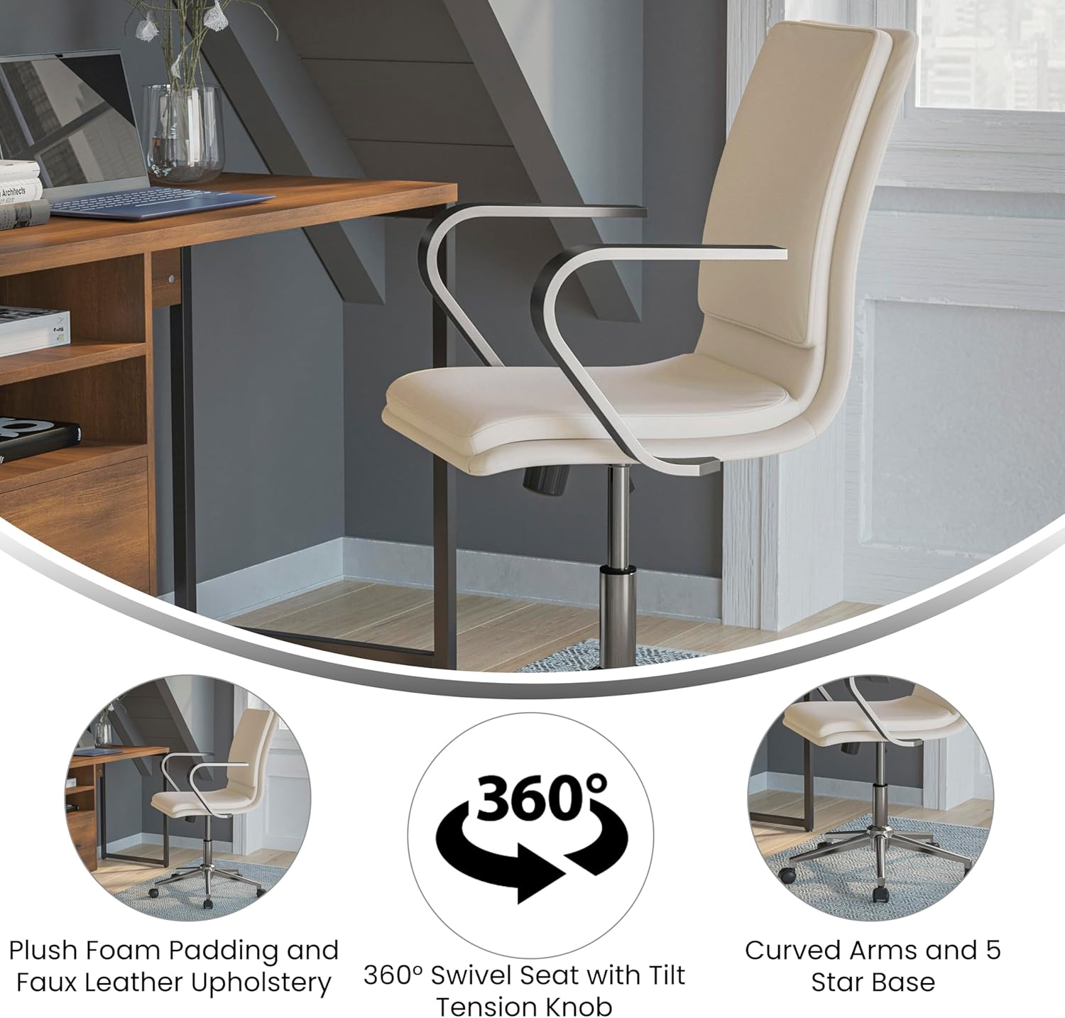 Premium Mid-Back Swivel LeatherSoft Desk Chair with Padded Seat and Armrests