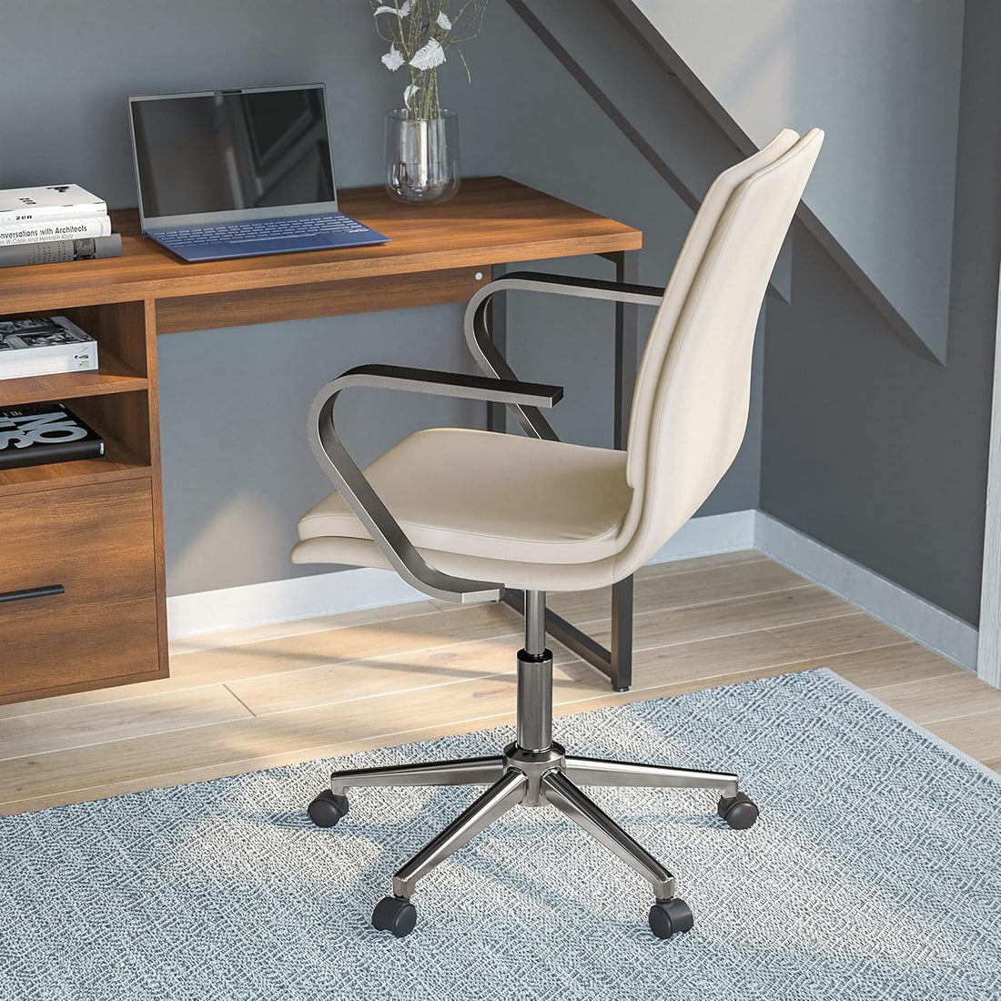 Premium Mid-Back Swivel LeatherSoft Desk Chair with Padded Seat and Armrests