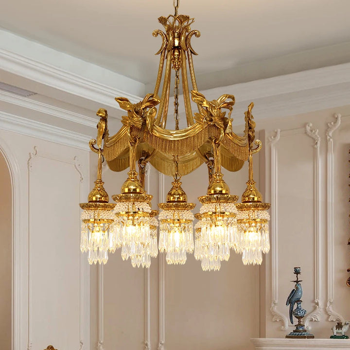 Luxury French Victorian Crystal Crown Chandelier | Antique Brass European Pendant Light