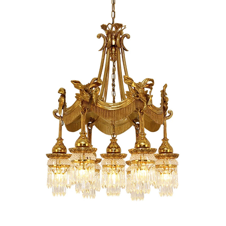 Luxury French Victorian Crystal Crown Chandelier | Antique Brass European Pendant Light