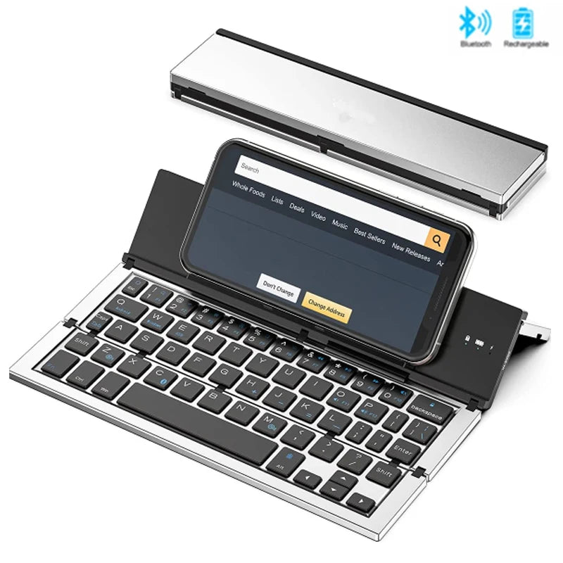 Folding Keyboard Bluetooth Foldable Wireless Keyboard Pocket Size Rechargeable Keyboard for Iphone Ipad Tablet Laptops