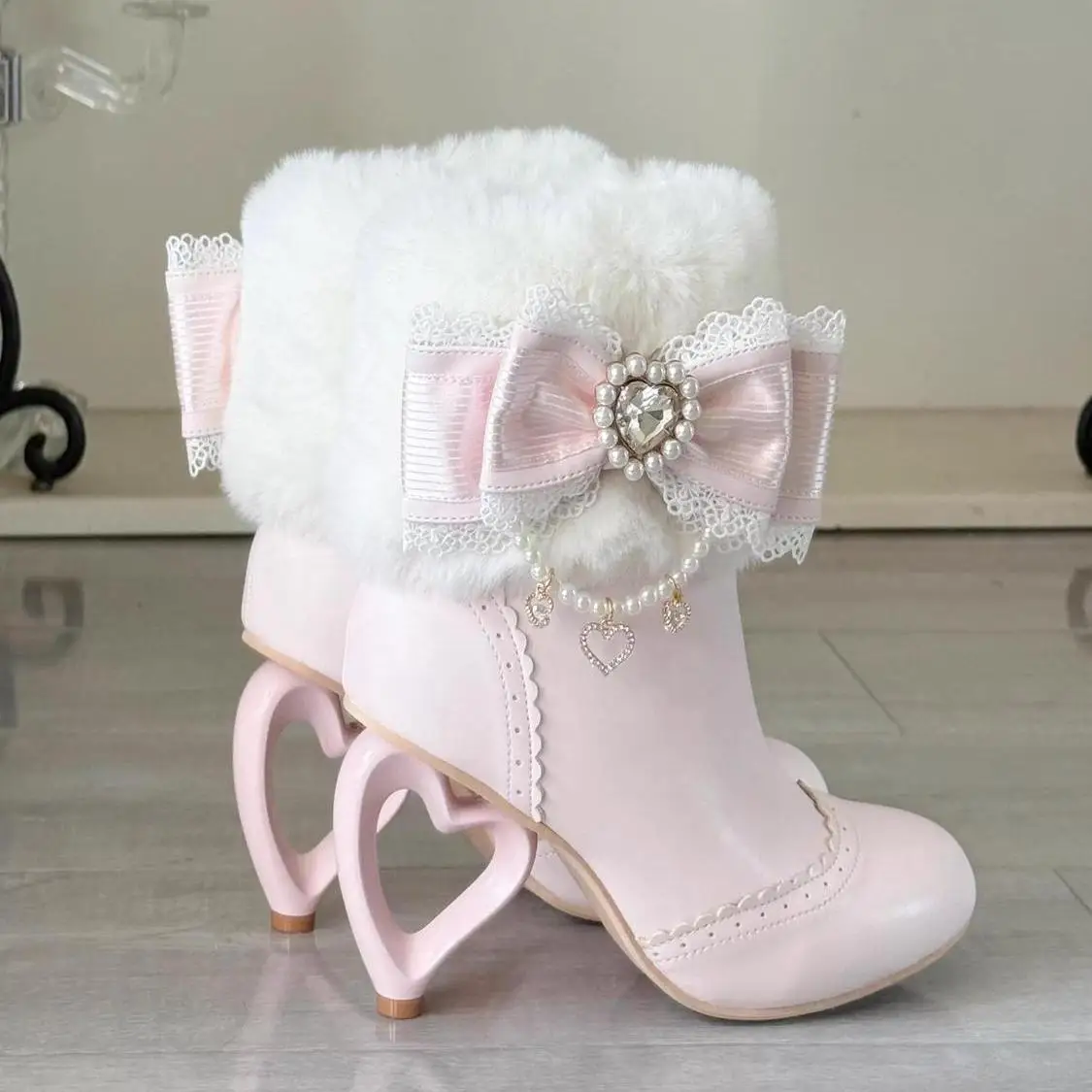 Women’s Lolita Boots – Japanese Style Bow Pearl Shoes